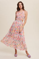 Floral Bubble Textured Style Maxi Dress With Pockets - RARA Boutique 