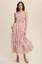 Floral Bubble Textured Style Maxi Dress With Pockets - RARA Boutique 