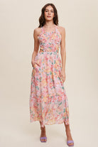 Floral Bubble Textured Style Maxi Dress With Pockets - RARA Boutique 