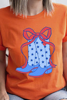 Coquette Cowgirl Boots 4th Of July Graphic T Shirt - RARA Boutique 