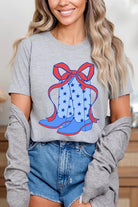 Coquette Cowgirl Boots 4th Of July Graphic T Shirt - RARA Boutique 