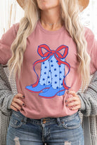 Coquette Cowgirl Boots 4th Of July Graphic T Shirt - RARA Boutique 