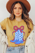 Coquette Cowgirl Boots 4th Of July Graphic T Shirt - RARA Boutique 