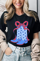 Coquette Cowgirl Boots 4th Of July Graphic T Shirt - RARA Boutique 