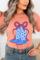 Coquette Cowgirl Boots 4th Of July Graphic T Shirt - RARA Boutique 