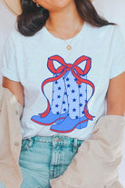 Coquette Cowgirl Boots 4th Of July Graphic T Shirt - RARA Boutique 