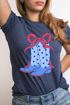 Coquette Cowgirl Boots 4th Of July Graphic T Shirt - RARA Boutique 