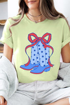 Coquette Cowgirl Boots 4th Of July Graphic T Shirt - RARA Boutique 