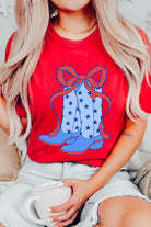 Coquette Cowgirl Boots 4th Of July Graphic T Shirt - RARA Boutique 