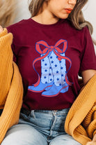 Coquette Cowgirl Boots 4th Of July Graphic T Shirt - RARA Boutique 