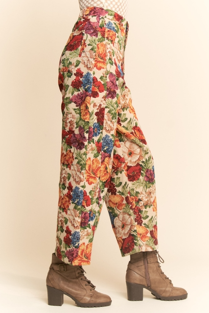 Vintage Floral Tapestry High-Rise Barrel Leg Pants - Davi & Dani - RARA Boutique 