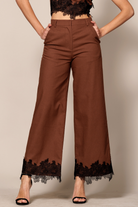 Lace Trim Hem Wide-Leg Trouser Pants - RARA Boutique 