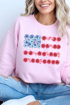 Flower USA Flag Graphic Fleece Sweatshirt - RARA Boutique 