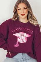 Coquette Class of 2024 Graduation Cap & Bow Graphic Fleece Sweatshirt - RARA Boutique 