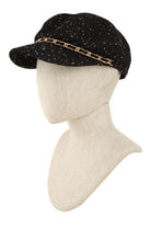 Chain brim straw beret hat with sequins from RARA Boutique, featuring a woven straw texture and decorative chain trim.