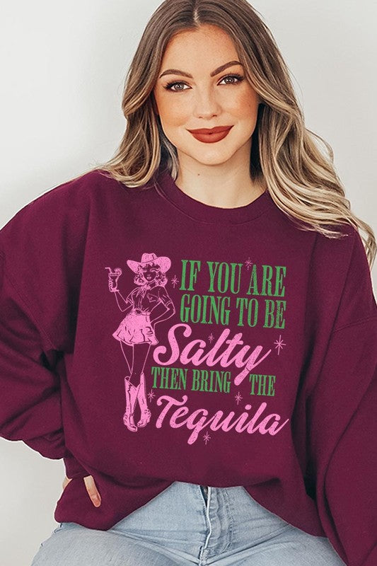 Salty Tequila Cowgirl Graphic Fleece Sweatshirt - RARA Boutique 