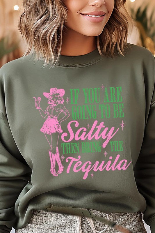 Salty Tequila Cowgirl Graphic Fleece Sweatshirt - RARA Boutique 