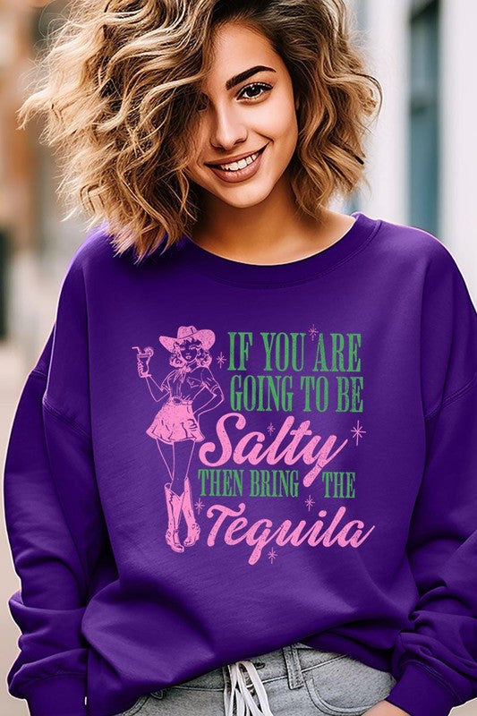 Salty Tequila Cowgirl Graphic Fleece Sweatshirt - RARA Boutique 