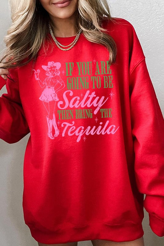 Salty Tequila Cowgirl Graphic Fleece Sweatshirt - RARA Boutique 