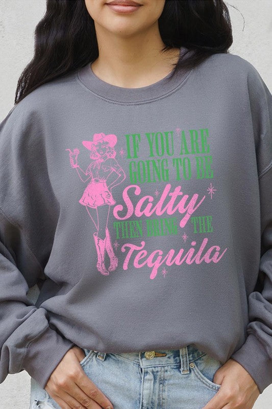 Salty Tequila Cowgirl Graphic Fleece Sweatshirt - RARA Boutique 