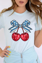 Cherry Coquette USA Bow Graphic T Shirt - RARA Boutique 