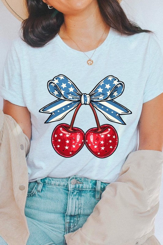 Cherry Coquette USA Bow Graphic T Shirt - RARA Boutique 