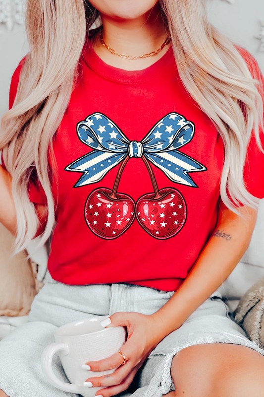 Cherry Coquette USA Bow Graphic T Shirt - RARA Boutique 