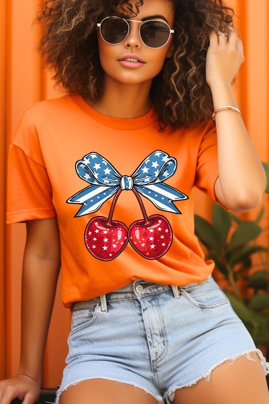 Cherry Coquette USA Bow Graphic T Shirt - RARA Boutique 