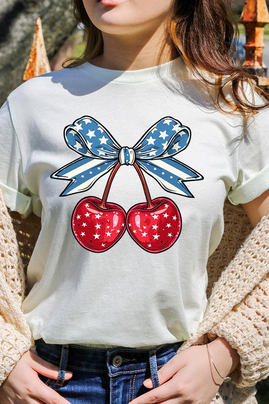 Cherry Coquette USA Bow Graphic T Shirt - RARA Boutique 