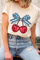 Cherry Coquette USA Bow Graphic T Shirt - RARA Boutique 