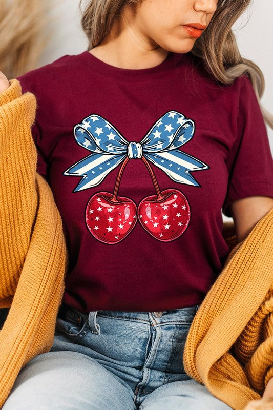 Cherry Coquette USA Bow Graphic T Shirt - RARA Boutique 