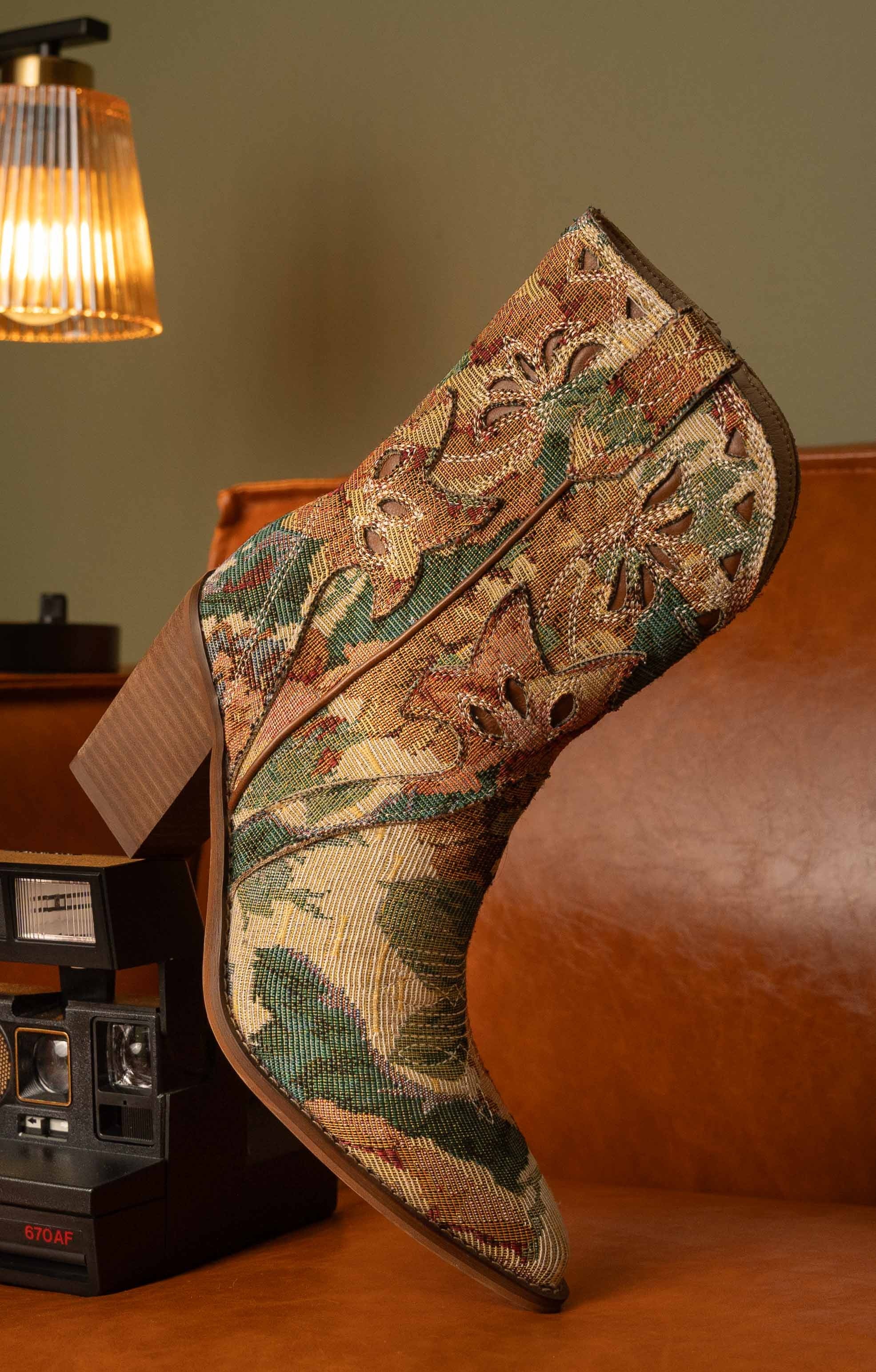 Paneled Floral Jacquard Tapestry Western Boots - Oasis Society - RARA Boutique 