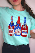 Faux Glitter Patriotic Champagne Graphic T Shirt - RARA Boutique 