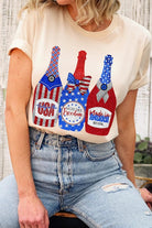 Faux Glitter Patriotic Champagne Graphic T Shirt - RARA Boutique 