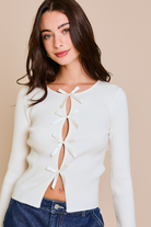 Satin Bow Cutout Knit Long Sleeve Top - Le Lis - RARA Boutique 