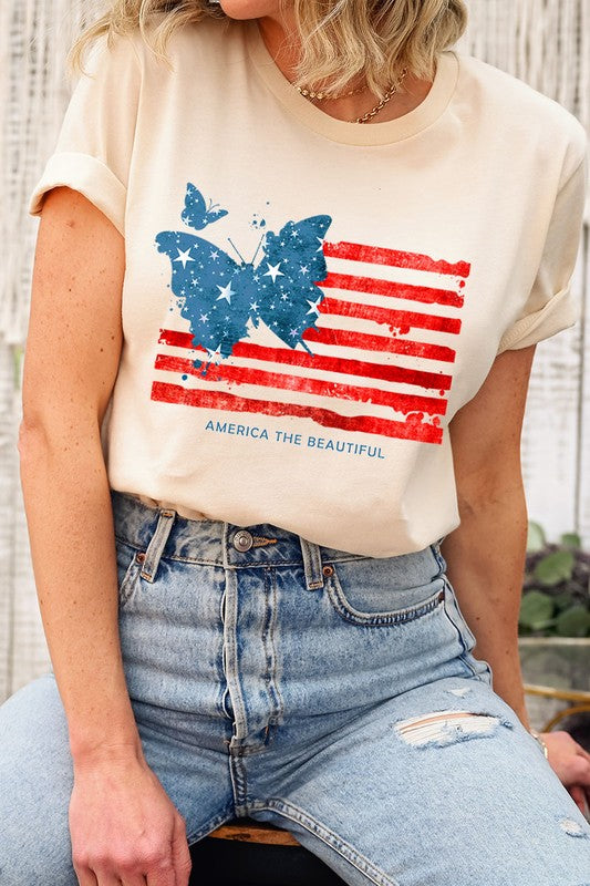 Butterfly USA Flag Graphic T-Shirt - RARA Boutique 