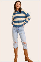 Striped Round Neck Loose Fit Sweater - RARA Boutique 