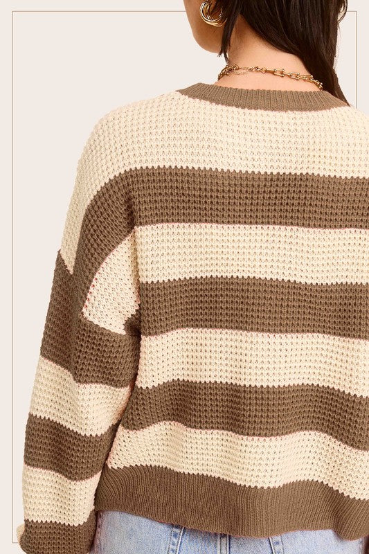 Striped Round Neck Loose Fit Sweater - RARA Boutique 