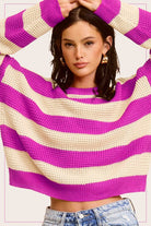 Striped Round Neck Loose Fit Sweater - RARA Boutique 