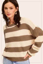 Striped Round Neck Loose Fit Sweater - RARA Boutique 