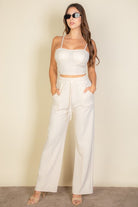 Bustier Cami Top & Slant Straight Pants Set - RARA Boutique 