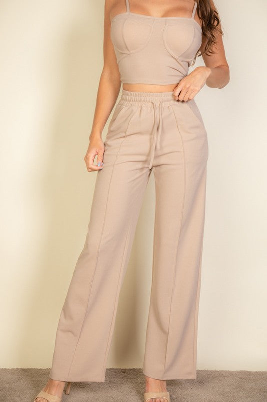 Bustier Cami Top & Slant Straight Pants Set - RARA Boutique 