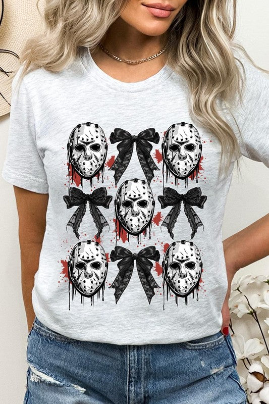 Jason Mask Bow Halloween Graphic T Shirt - RARA Boutique 