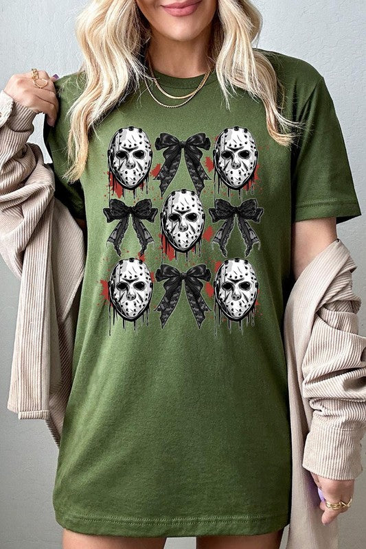 Jason Mask Bow Halloween Graphic T Shirt - RARA Boutique 