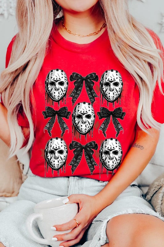 Jason Mask Bow Halloween Graphic T Shirt - RARA Boutique 