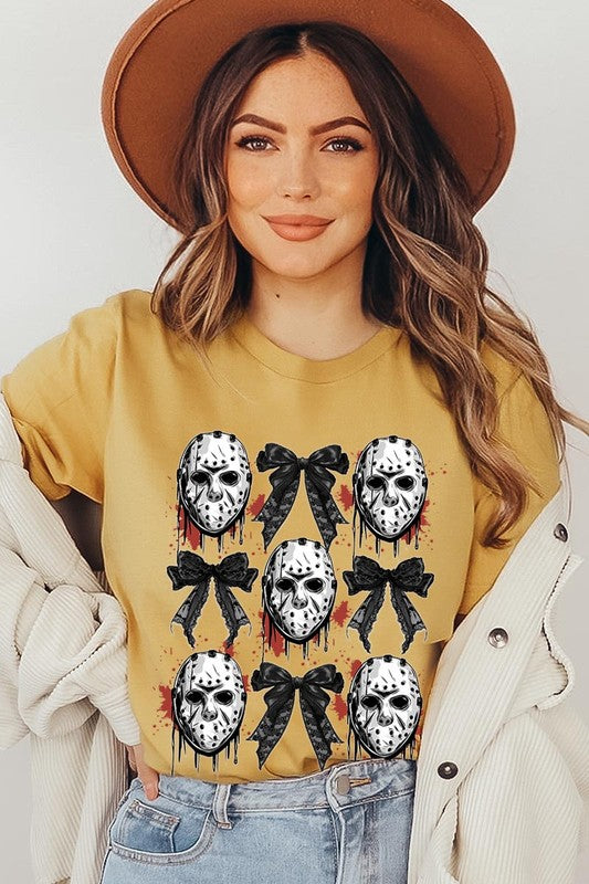 Jason Mask Bow Halloween Graphic T Shirt - RARA Boutique 