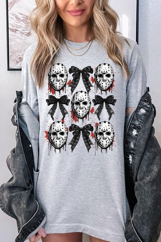 Jason Mask Bow Halloween Graphic T Shirt - RARA Boutique 