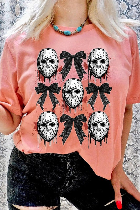 Jason Mask Bow Halloween Graphic T Shirt - RARA Boutique 