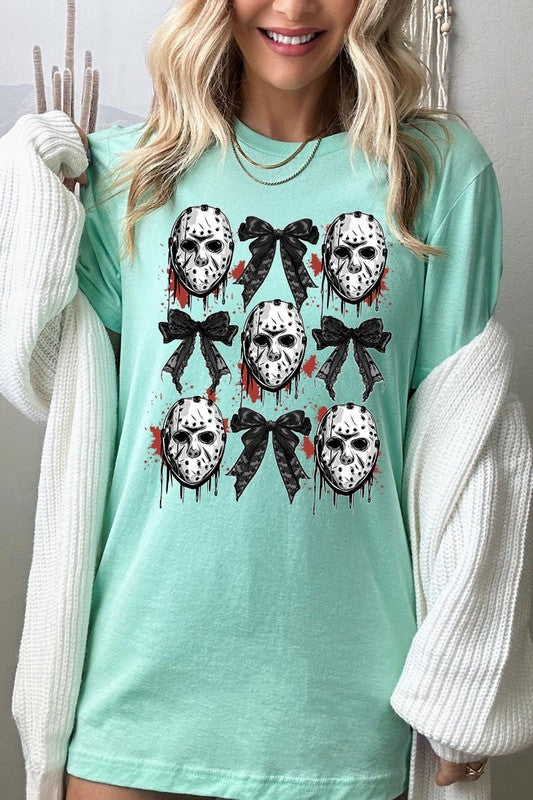 Jason Mask Bow Halloween Graphic T Shirt - RARA Boutique 