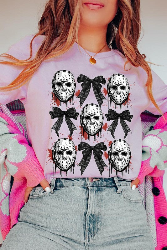 Jason Mask Bow Halloween Graphic T Shirt - RARA Boutique 